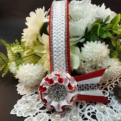 Red with White Wet Look Braid Browband