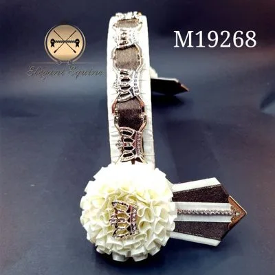 Cream and Chocolate Brown Browband with Gold Crowns