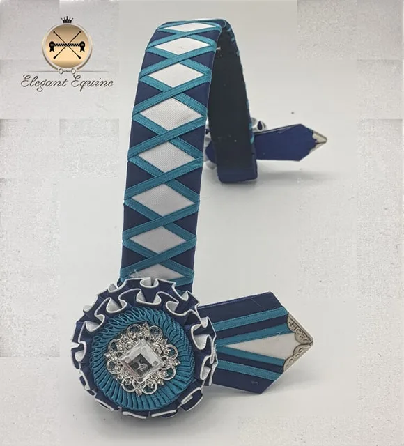 Blue and White Diamond edged in silver Browband
