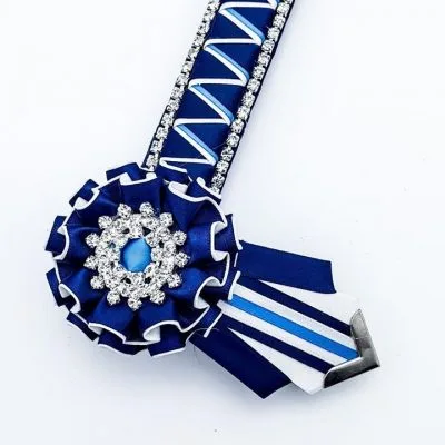 Navy, White and light Blue Ribbon Browband