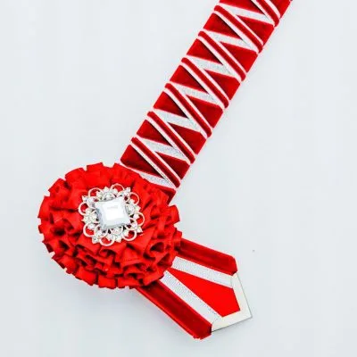 Red, Silver and White Velvet Ribbon Browband