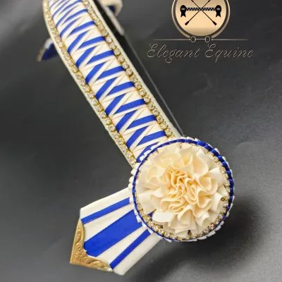 Cream and Royal Blue Mega Bling Browband- 1063M