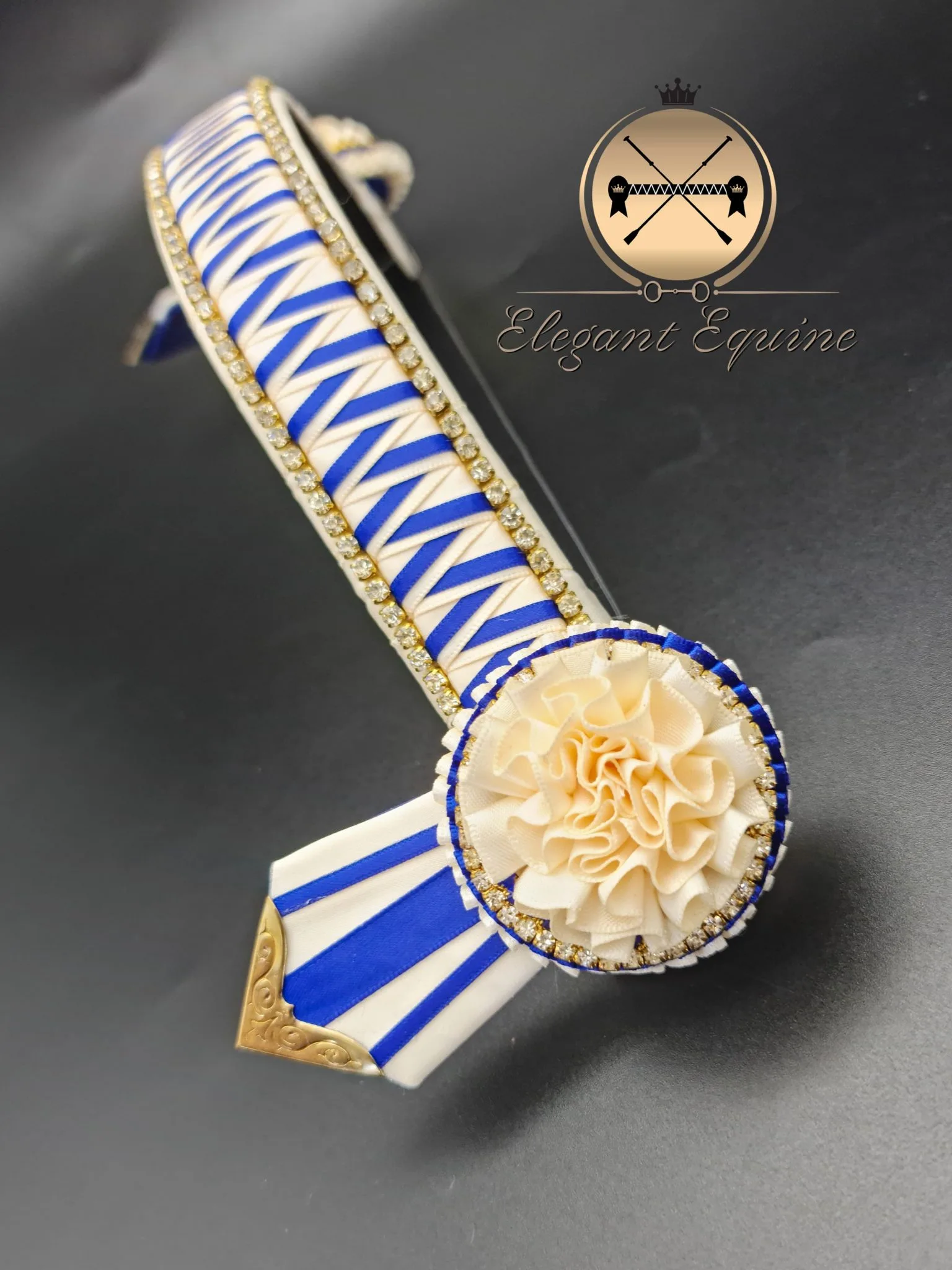 Cream and Royal Blue Mega Bling Browband- 1063M