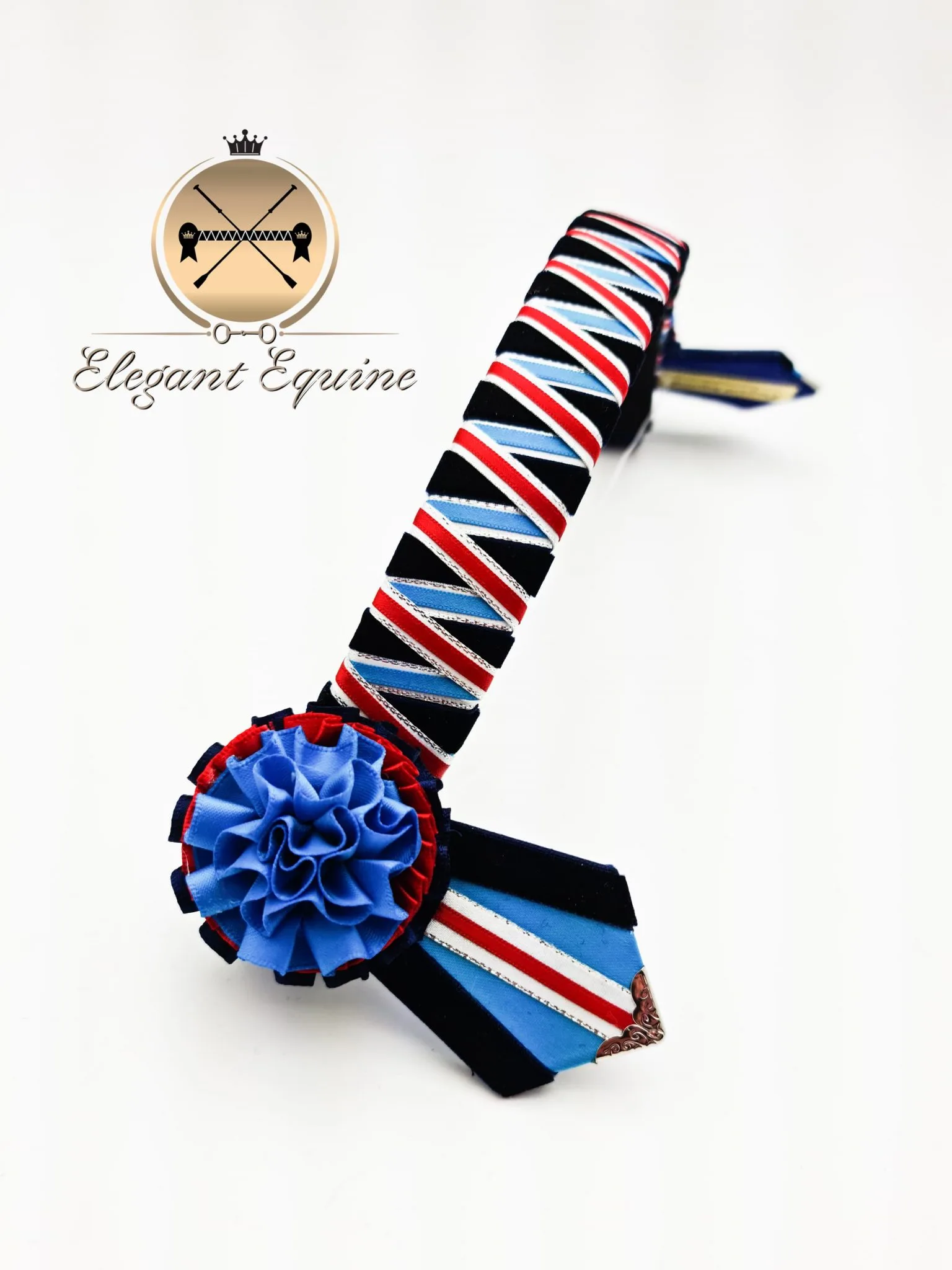 Black, Royal and Red Ribbon Browband