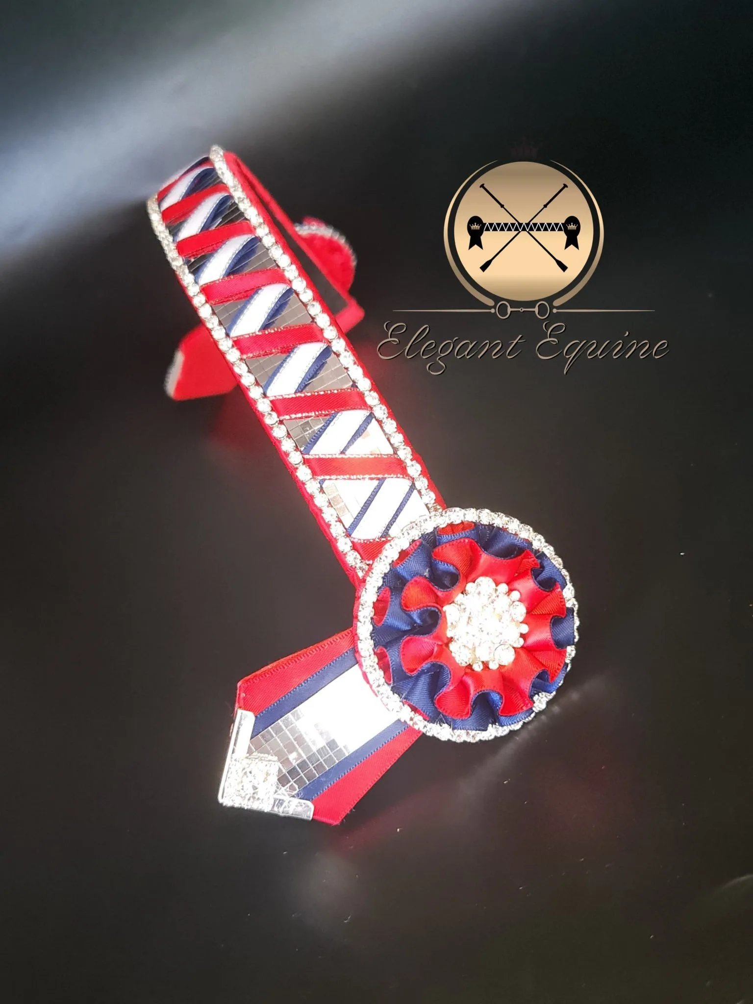 Red, Navy and White on Silver Mirror Browband