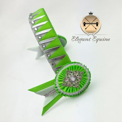 Lime Green and White Sharks Tooth Browband with Diamonties