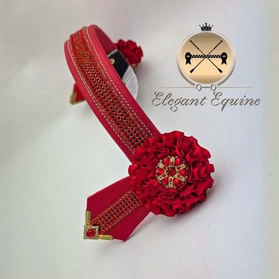 15inch x 1.25 inch Red Leather Browband with Crystal Front