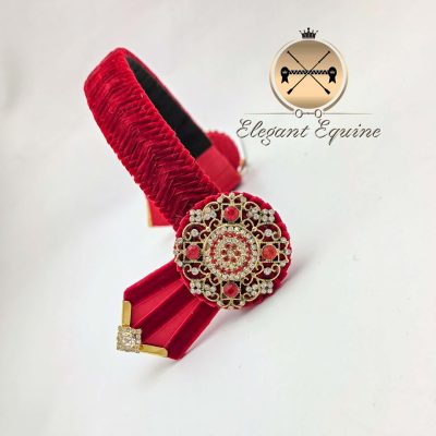13.5inch x 1 inch Red Herringbone Browband & Ornate Rosettes