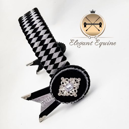 15" x 1.25" Black & Silver Double Diamond Browband