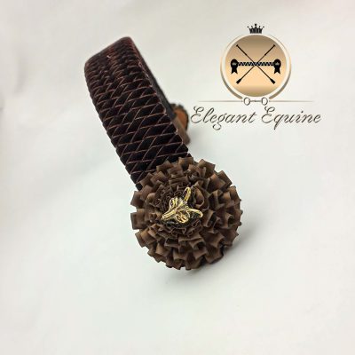 16 x 1.5 Inch Brown Velvet Hunter Band  Brass Fox Heads on Rosettes