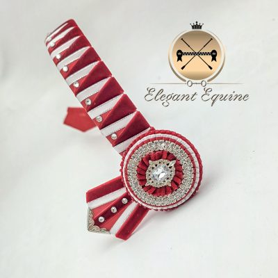 16 x 1.25 Red & White Sharks Tooth Browband with Diamonties