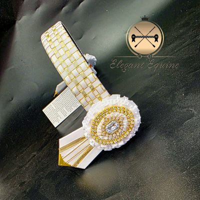 15.5 x 1.25 inch White & Gold Check Browband
