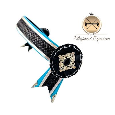 16 x 1.25inch Turquoise Leather with Black centre edged with silver leather