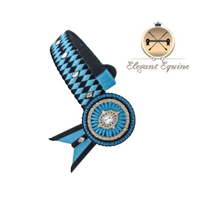 15.5x1.25 inch Turquoise and Black Double Diamond Browband with Crystals